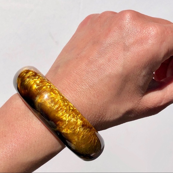 💥Boho Chunky Lucite Bangle Bracelet Gold Specks - Picture 4 of 8